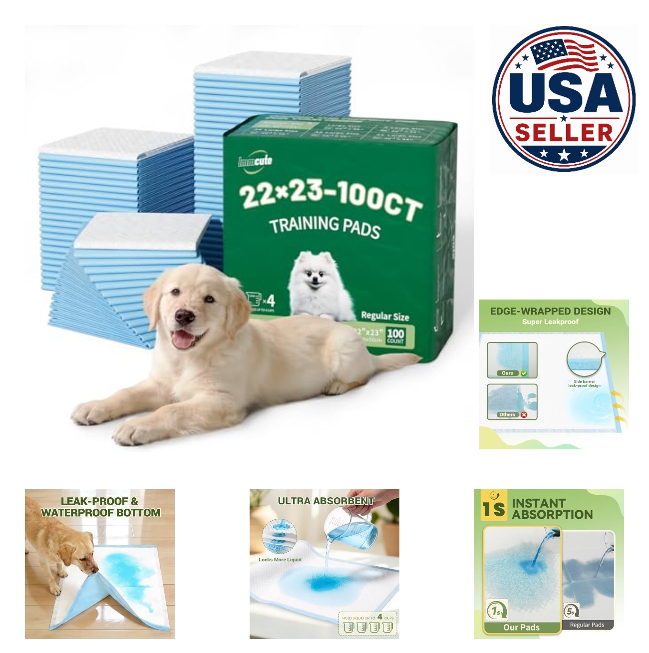Disposable Dog Training Pads 100 Count 22×23 Inch Leak Proof 6 Layer Absorbent