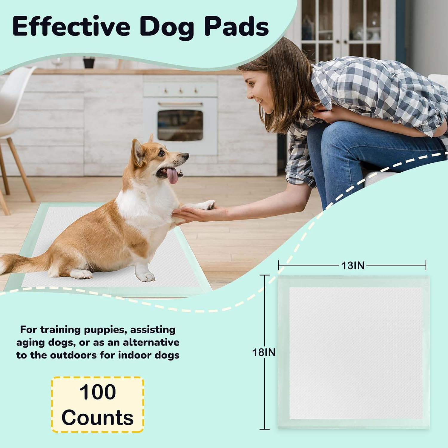 Puppy Pee Pads 100PCS Disposable Pet Toilet Training Pads 18″ X 13″ for Dogs, Ul