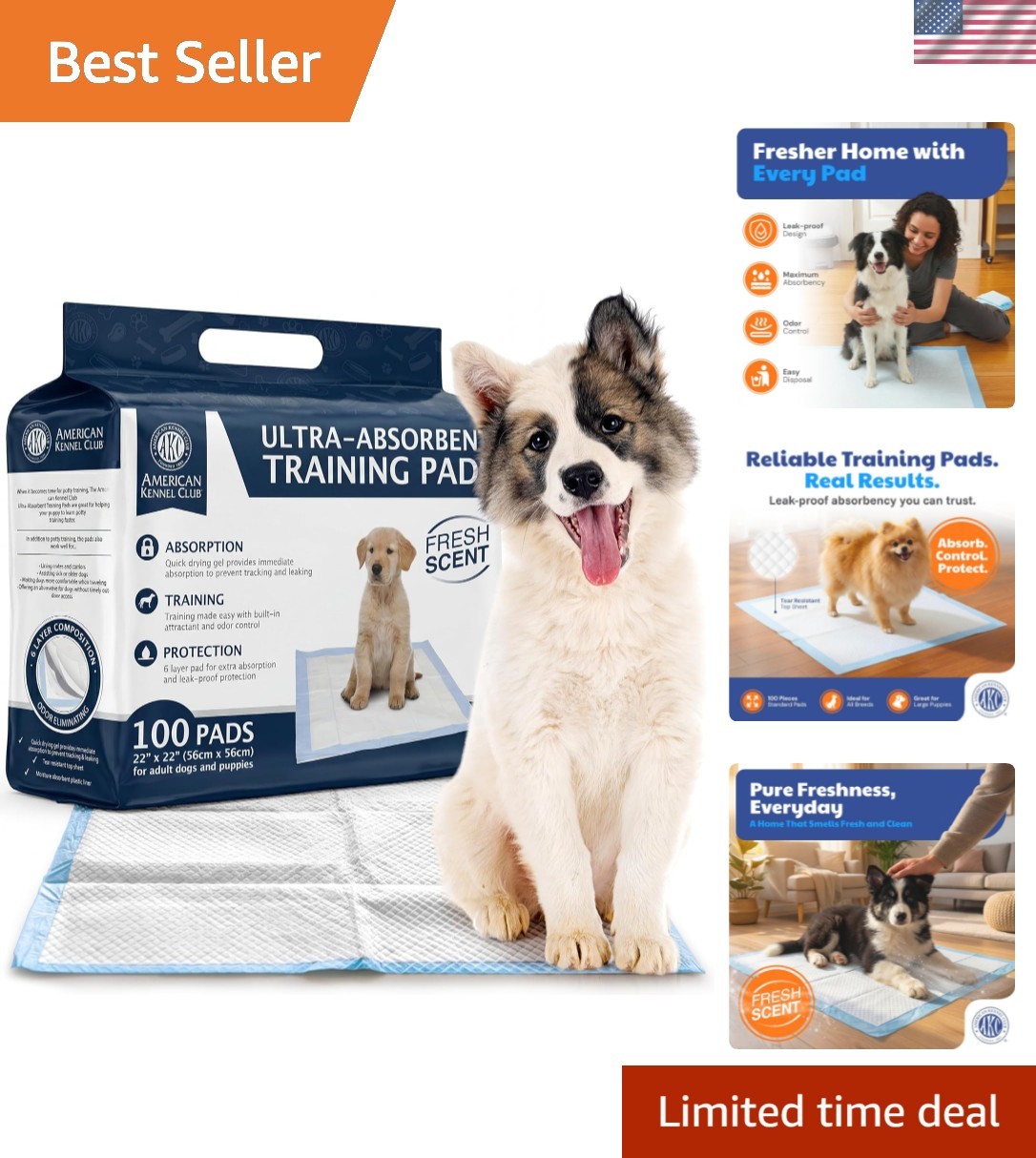 Ultra Absorbent 22×22 Quick-Dry Puppy Training Pads – Fresh Scented, 100 Count