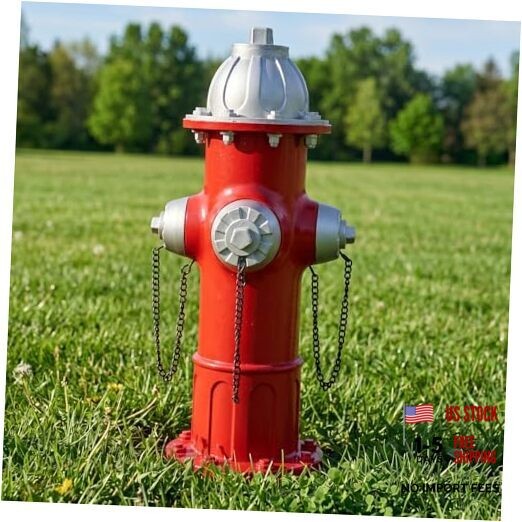 Elenon Garden Fire Hydrant Outdoor Statue Decorative for Dog to Peed Silver Red