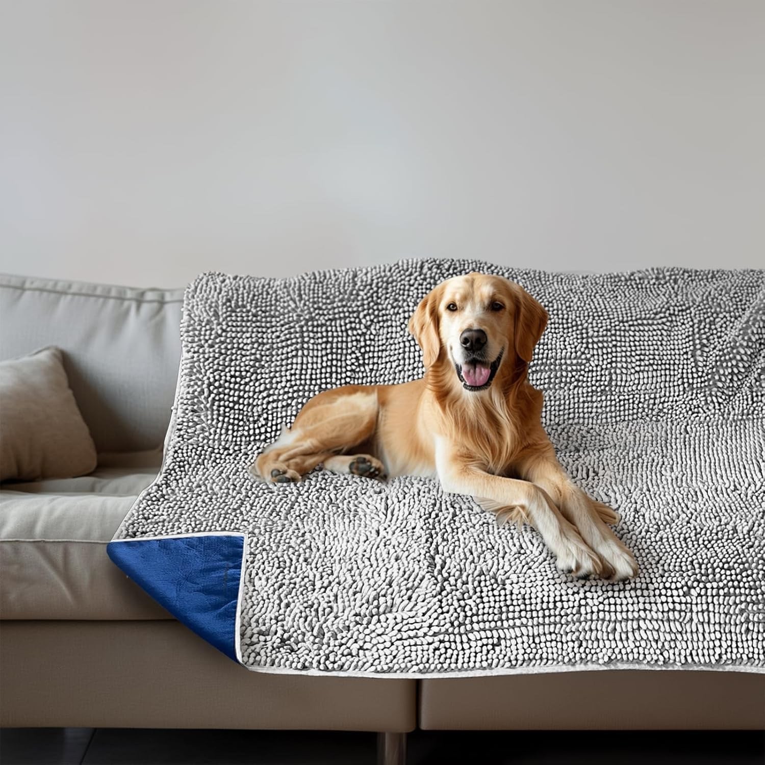 Muddy Mat Dog Blanket – Chenille Water Absorption Blanket Grey 48″x56″