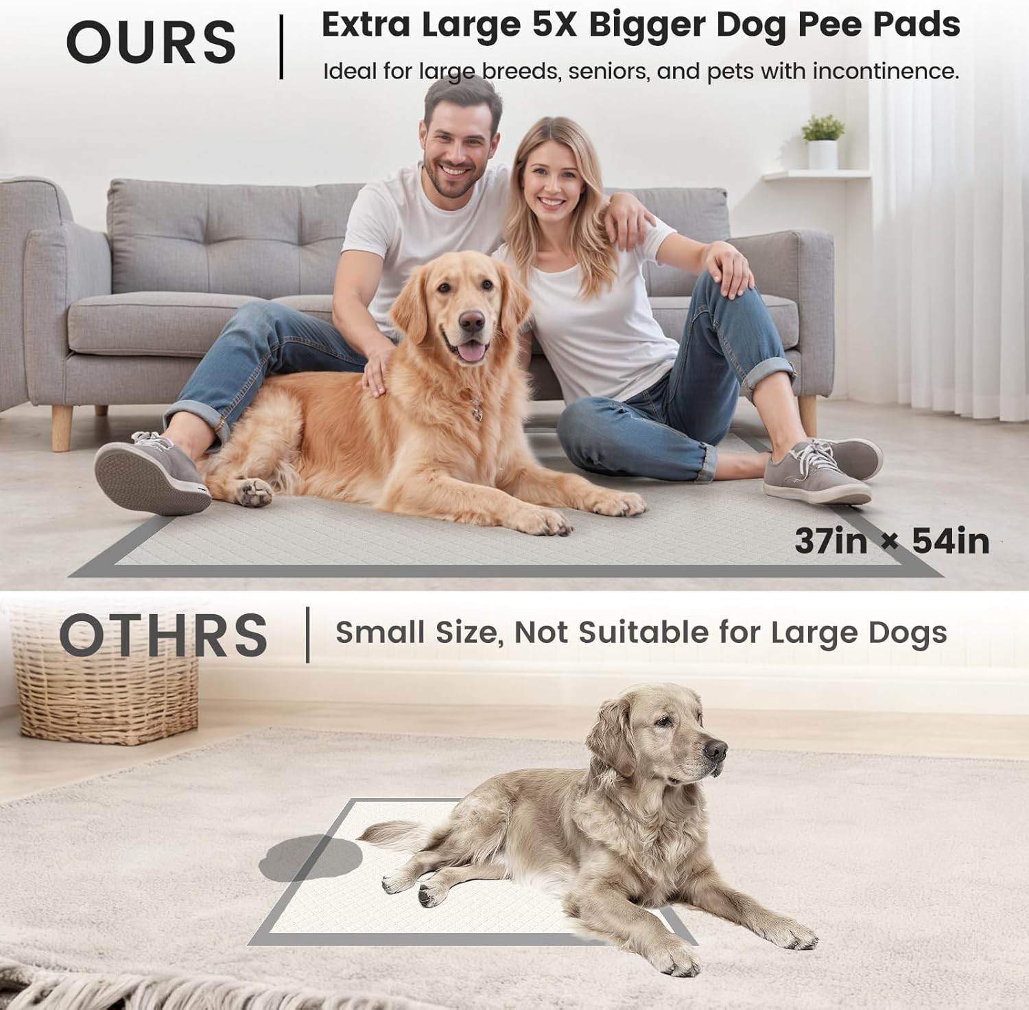 Gardner Pet 5XL Puppy Pads Extra Large, 37″x54″ Super Absorbent & Leak-Proof Dog