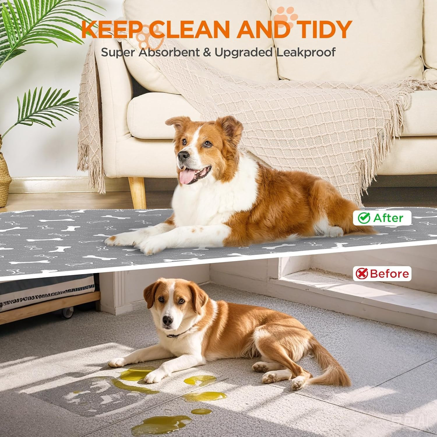 Washable Pee Pads for Dogs, 2Pack Reusable Puppy Pads, Fast Absorbent Dog Pee Pa