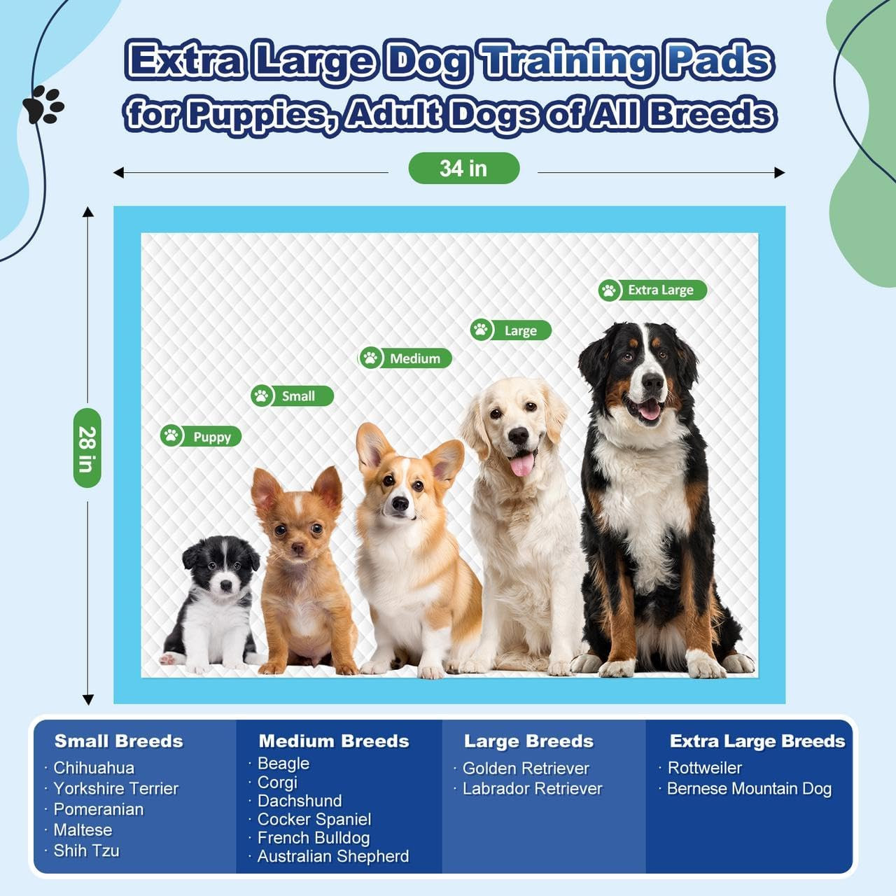 Paquete de 100 Sabanillas para Perros Extra Grandes con Capas Antiderrames New