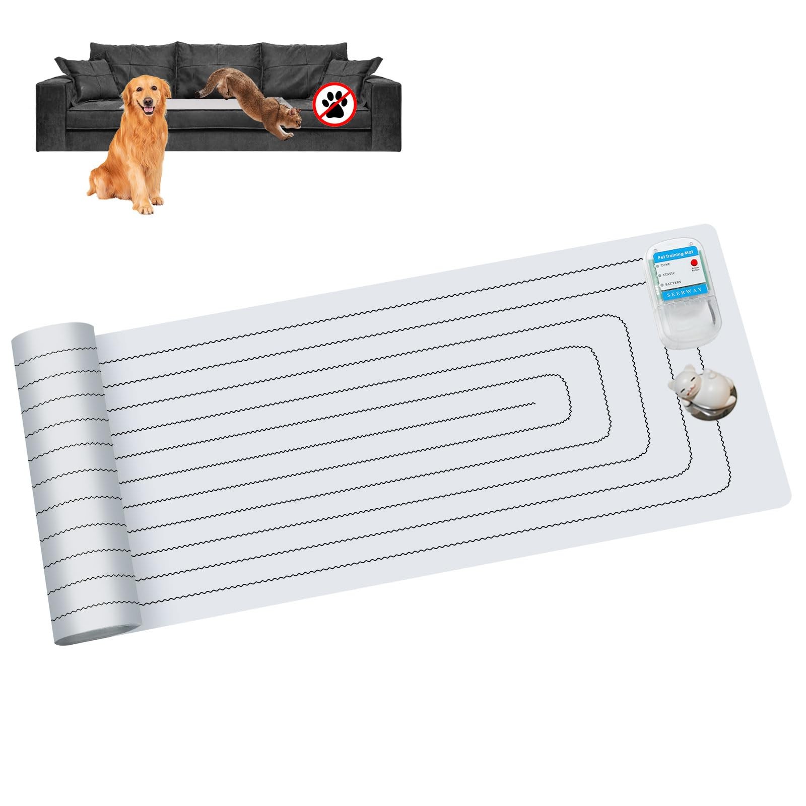 SEERWAY Scat Pet Shock Mat with Tester 60″x12″ Tester-Sofa, Transparent