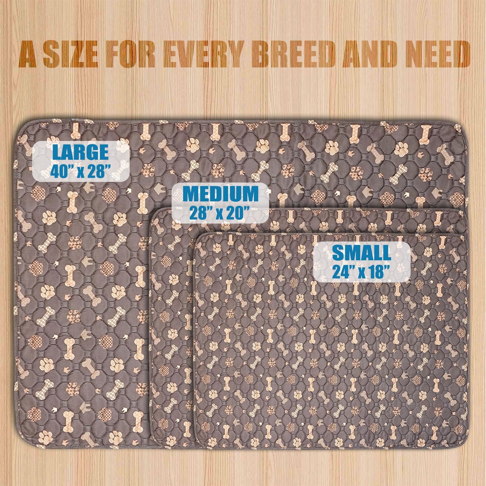 Washable Pee Pads for Dogs – 2 Pcs 28″x40″ Brown 28×40 inches (2-Pack),