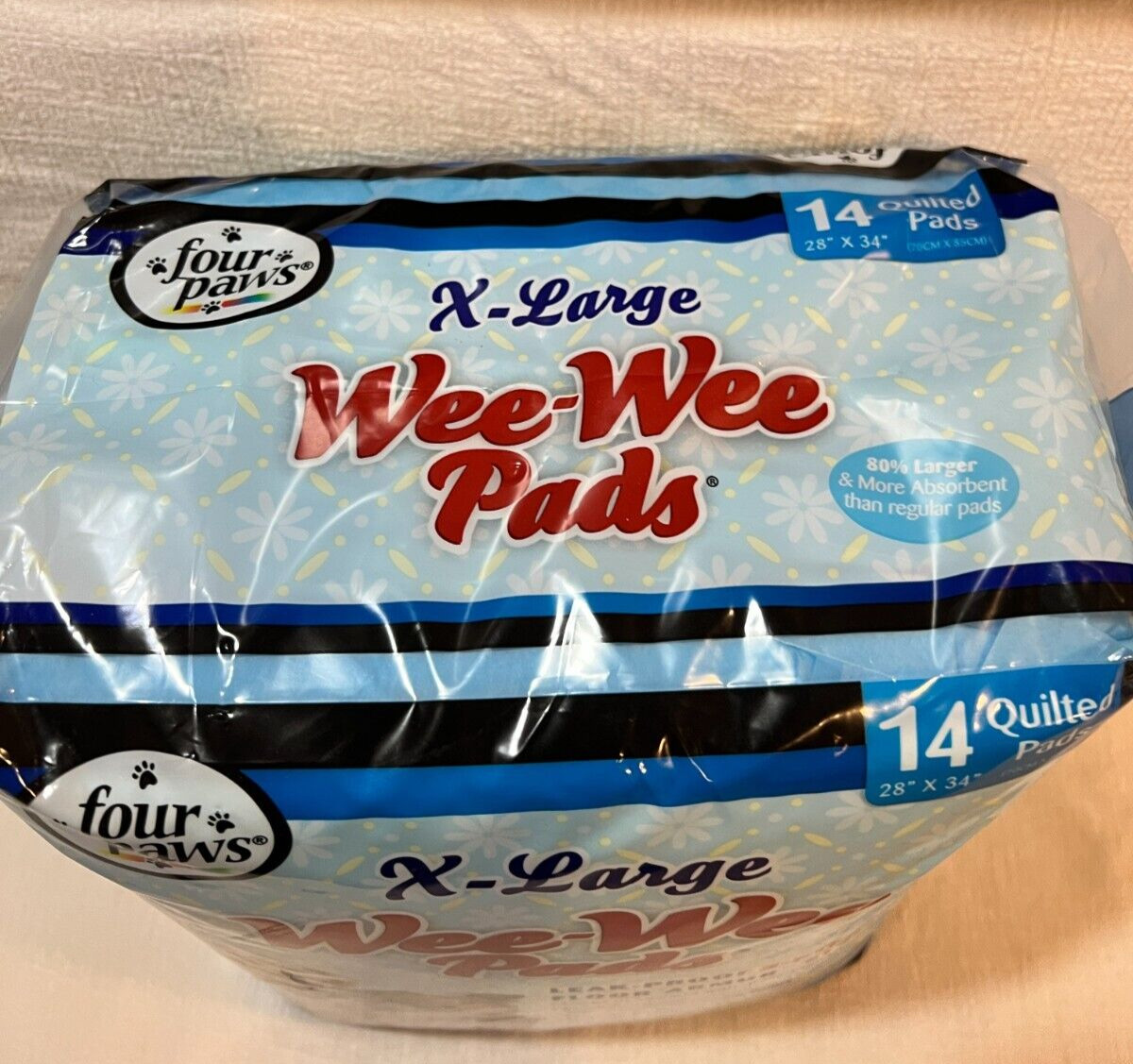 Wee-Wee Pads 14 count quilted 5 layer Extra Large White 28″ x 34″ Four Paws
