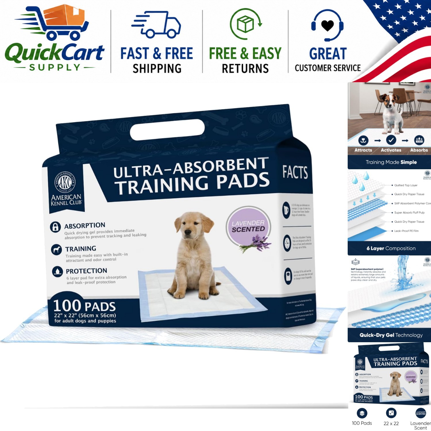Leak-Proof Lavender Puppy Training Pads – 100 Pack with 6-Layer Protection