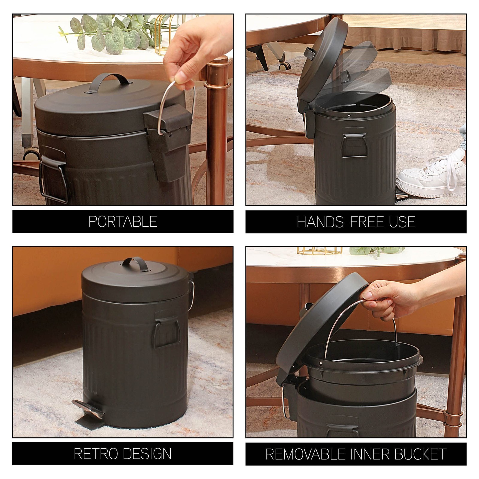 SIMPLEMADE Round Step Trash Can, Stainless Steel with Lid, Small Metal Wasteb…