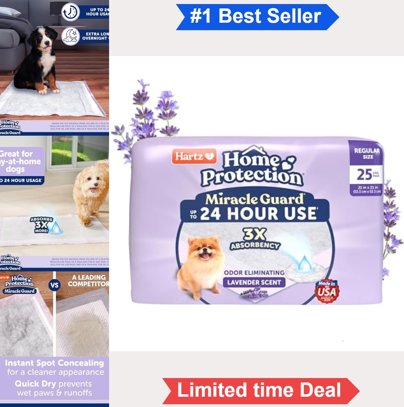 Dog Training Pads 25 Count Lavender Scented 3X Absorbency No Leaks 24 Hour Use