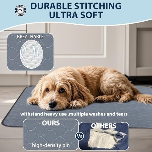 Washable Reusable Dog Pee Pads 3 Pack 34 x 36 Waterproof Non-Slip for Crate