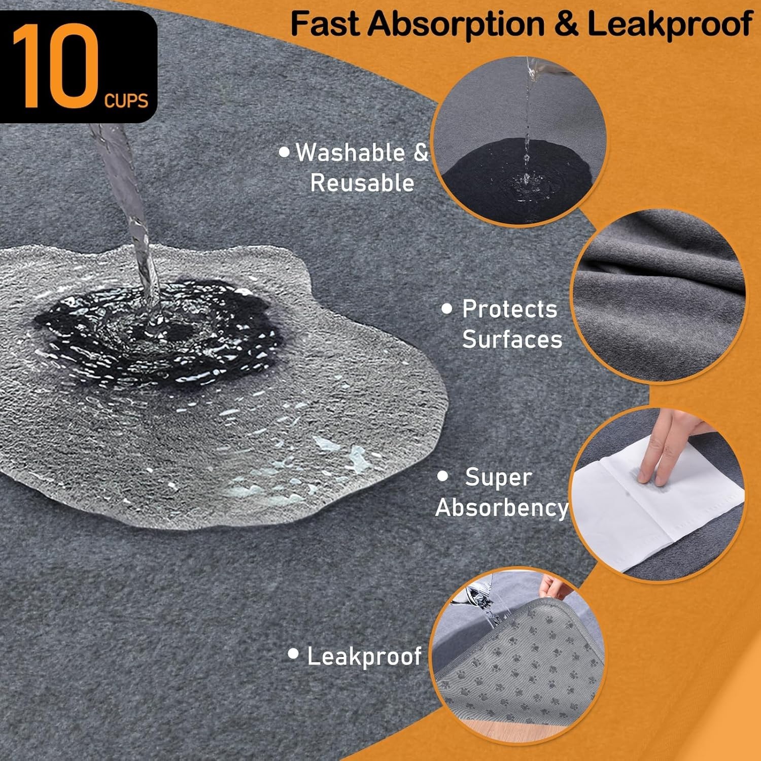 washable dog pee pads, 48×60 in, gray, 2-pack, reusable, non-slip, absorbent