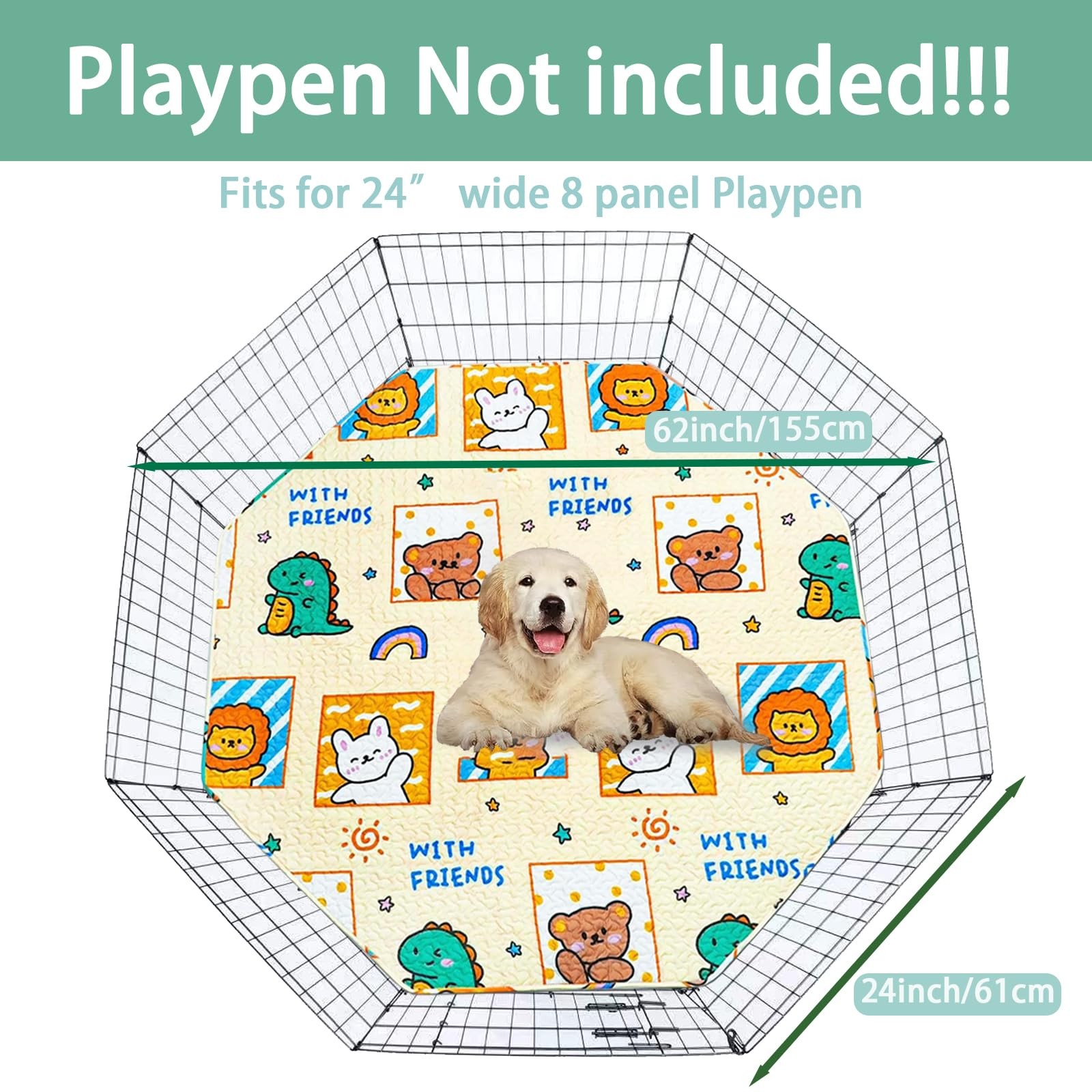 Dog Playpen Urine Pad Dog Pee Pads Puppy Mats,Fits 24 Inch 8 Panels Regular O…