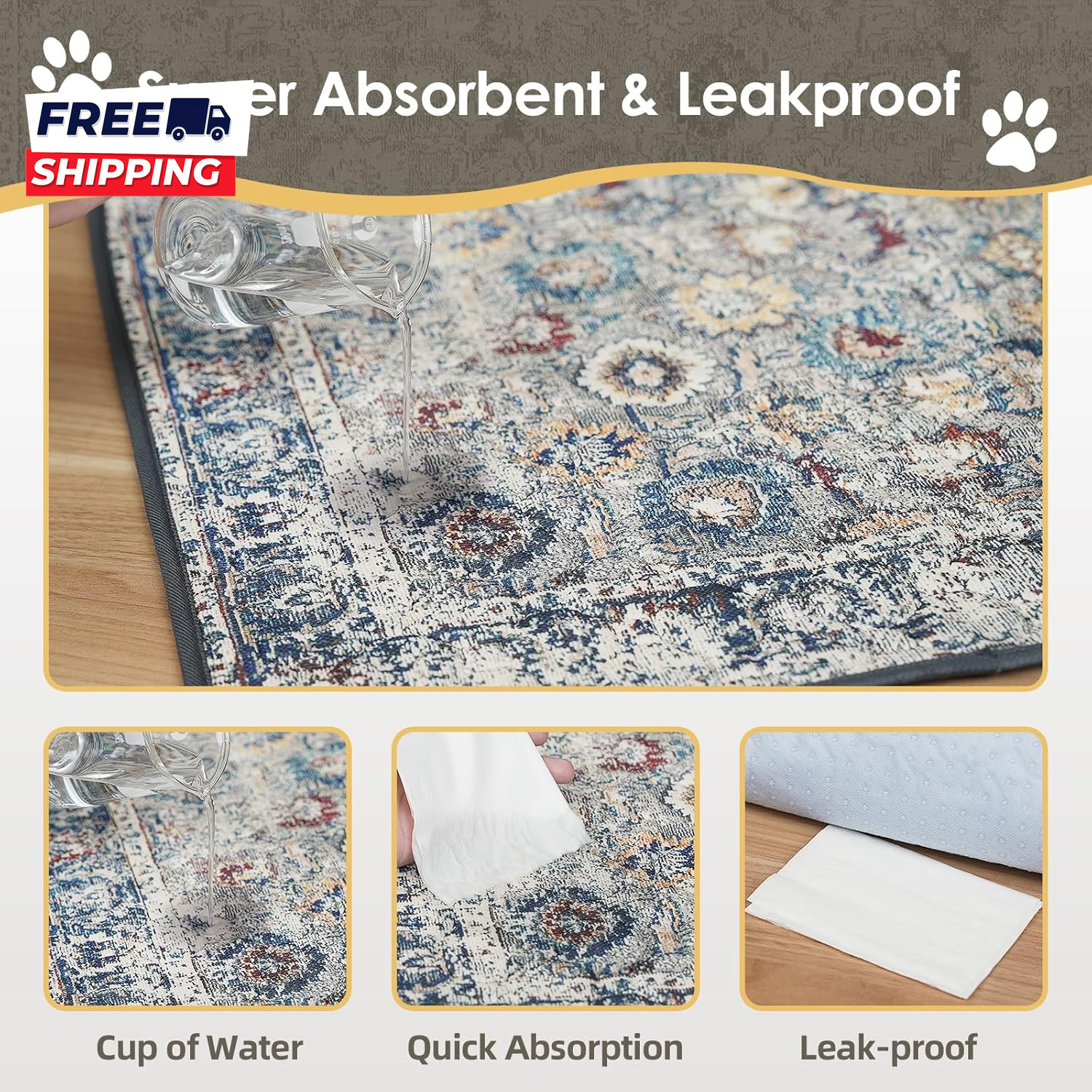 Washable Pee Pad for Dogs 32″ X 24″ Reusable Puppy Pads Waterproof Dog Rugs