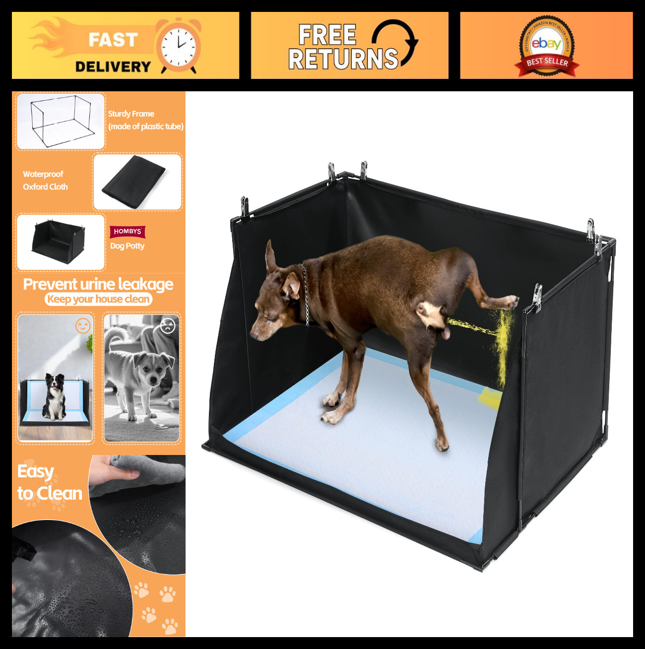 Large Dog Indoor Potty with High Walls, No-Spill Pee Pad Holder, Foldable Litter