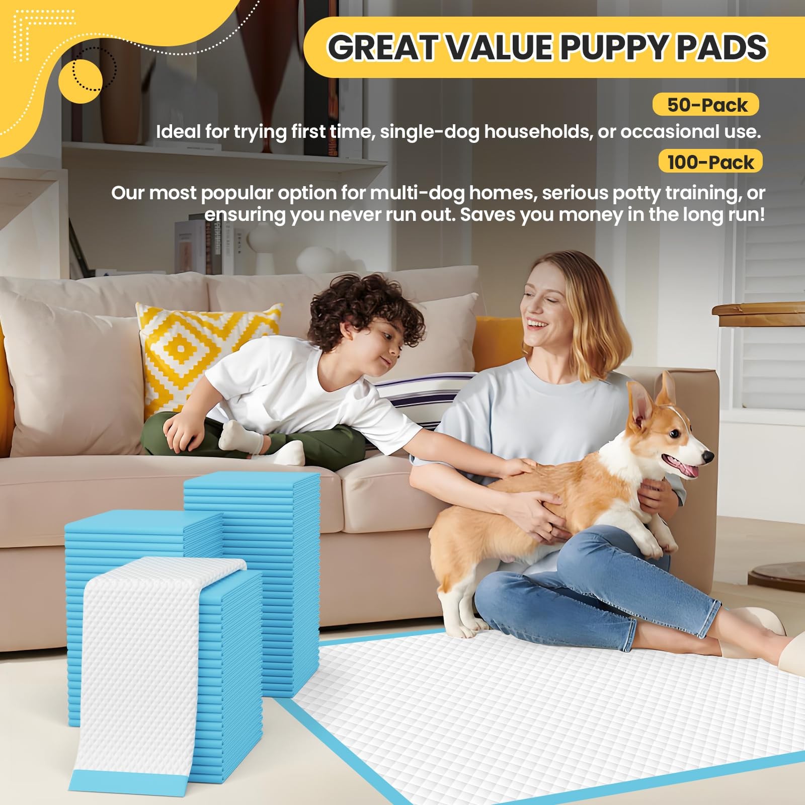 Dog Potty Pads XL 30×26 in 100 Count – Leak-Proof 6-Layer Core for Training