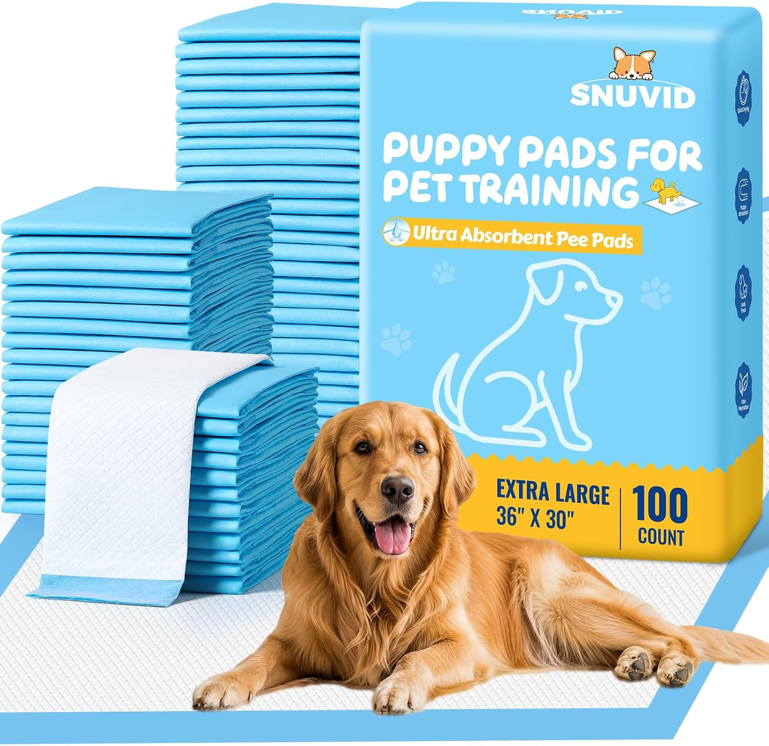 100 Pack 30″X36″ Extra Large Dog Pee Pads – Super Absorbent & Leak-Proof Disposa