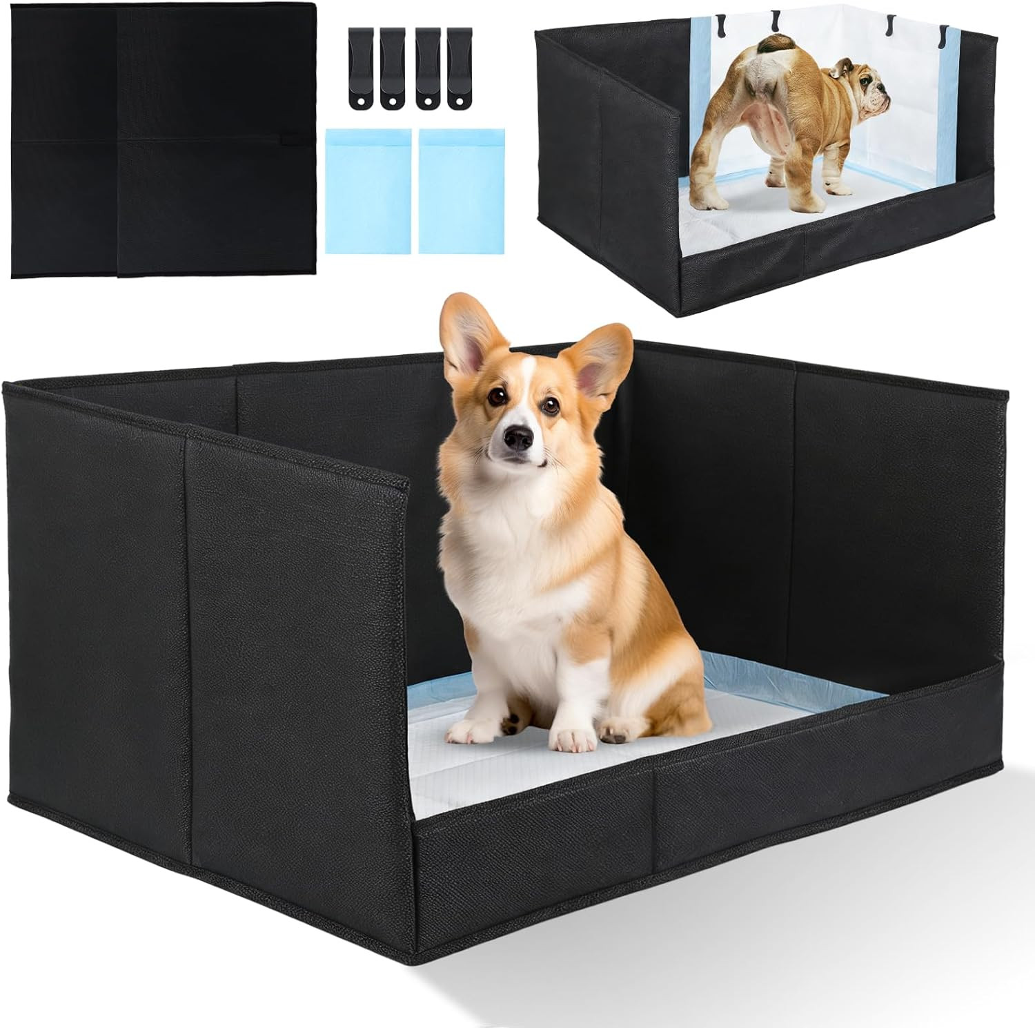 Dog Litter Box with High Walls, Pee Pad Holder Foldable, No Assembly, Waterproof