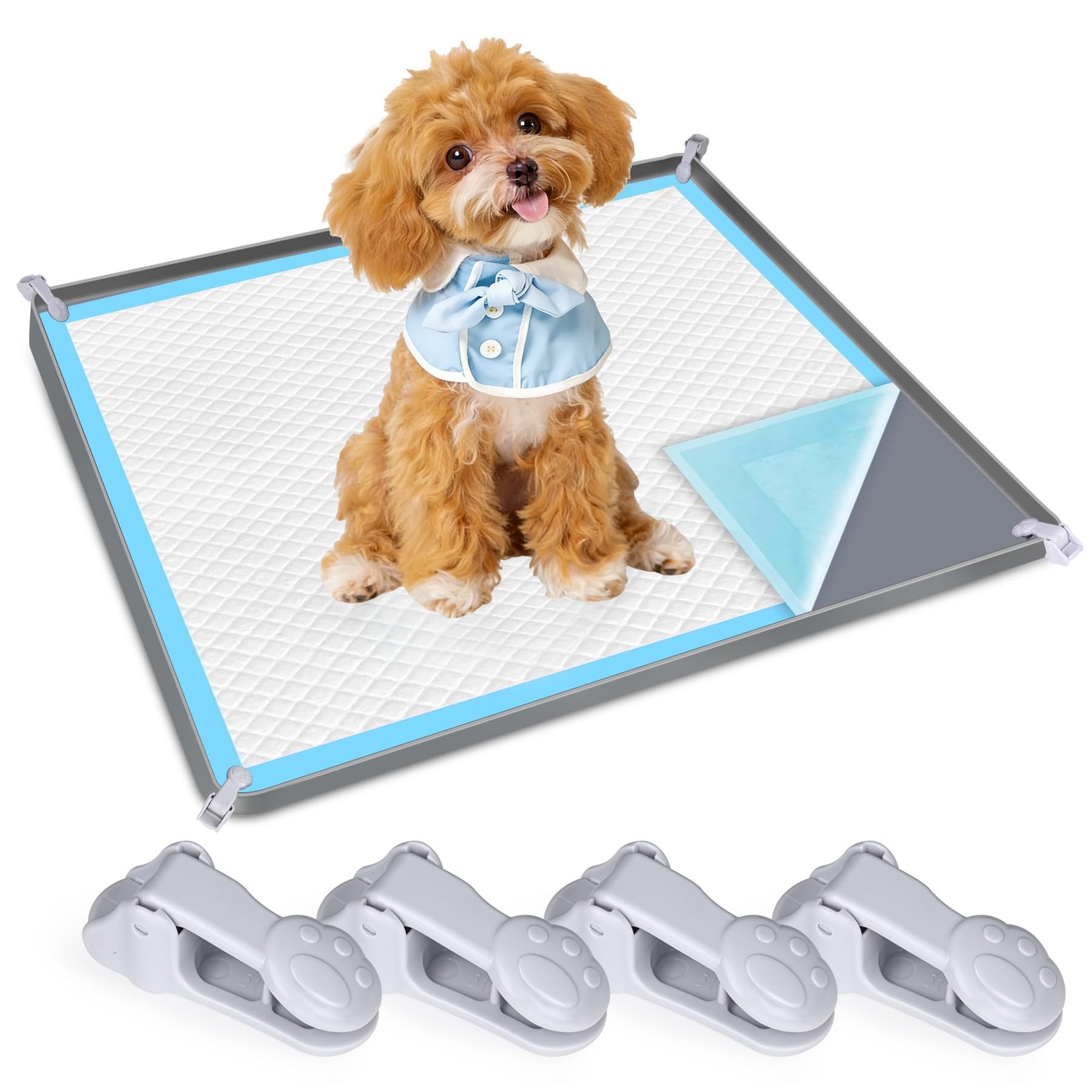 Dog Pee Pad Holder, Dog Potty Tray Silicone Puppy Pad Holder Tray Fits for 27…