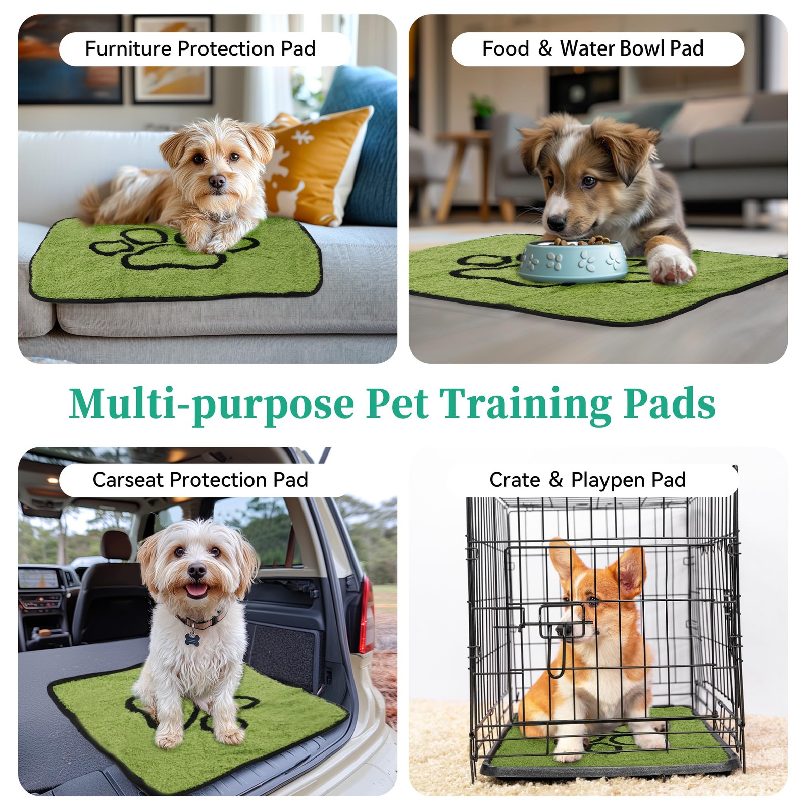 PatiencET Washable Pee Pads for Dogs, 18″x 24″ Super 18×24“(2PCS), Green