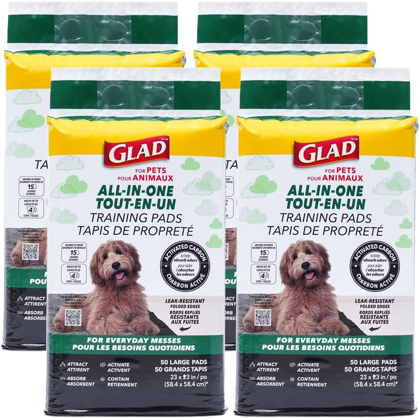 Glad for Pets Activated Carbon Disposable Dog Training Pads, 50 Count, 4-Pk