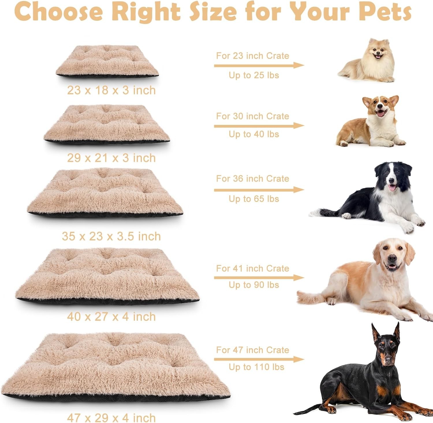 JOEJOY Large Dog Bed Crate Pad, Deluxe Plush Washable Dog Beds Fulffy Soft Kenne