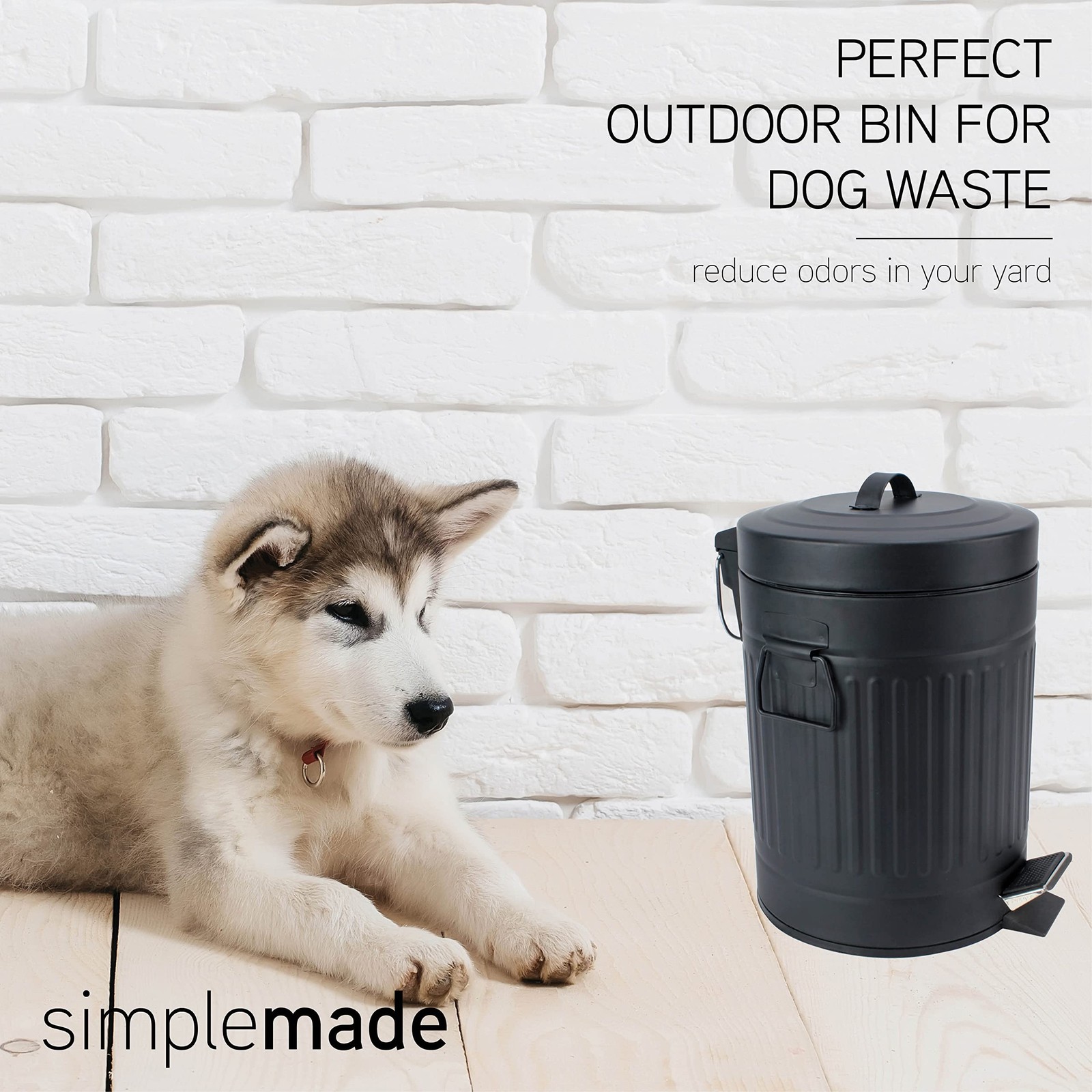 SIMPLEMADE Round Step Trash Can, Stainless Steel with Lid, Small Metal Wasteb…