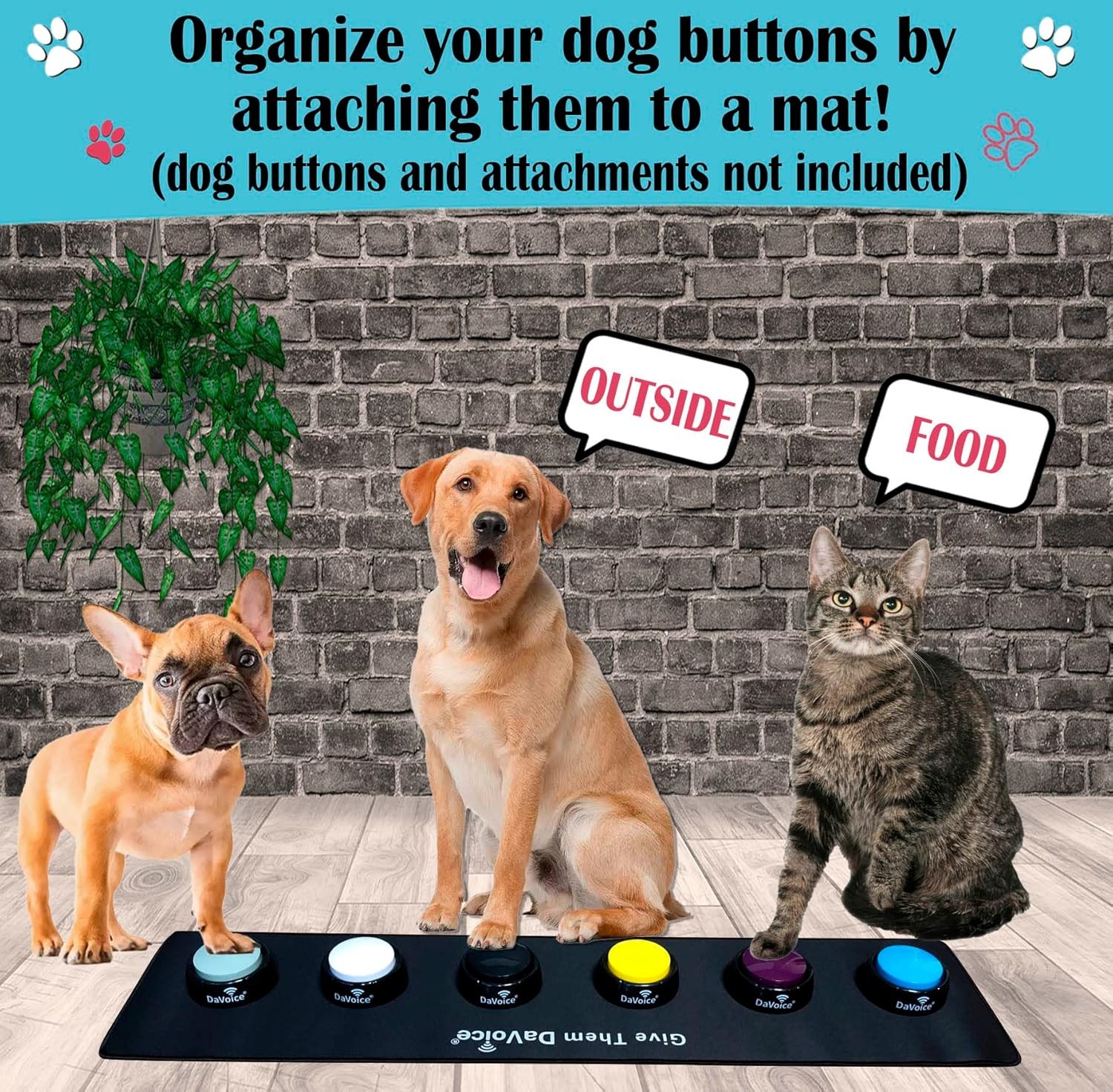 DaVoice Dog Button Mat – 6-Button Placement Pad for 8″ x 35″, Black