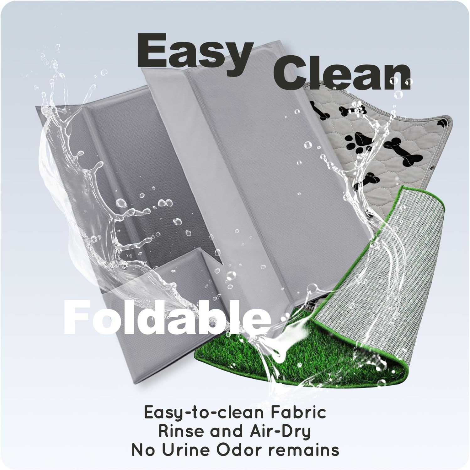 Dog Grass Pad with Foldable Dog Litter Box High Walls & Grate, 2PCS Odor Free Ar