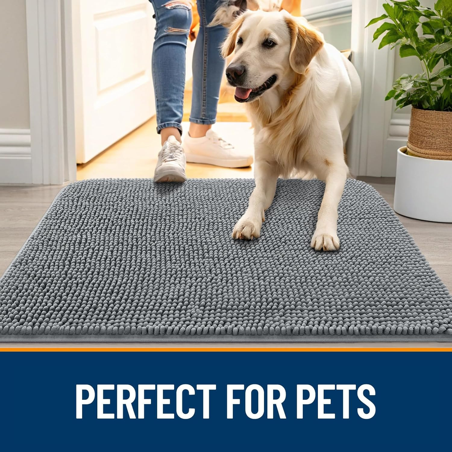 Dog Door Mat for Muddy Paws 36X24 Absorbs Moisture and Dirt Absorbent Non Slip