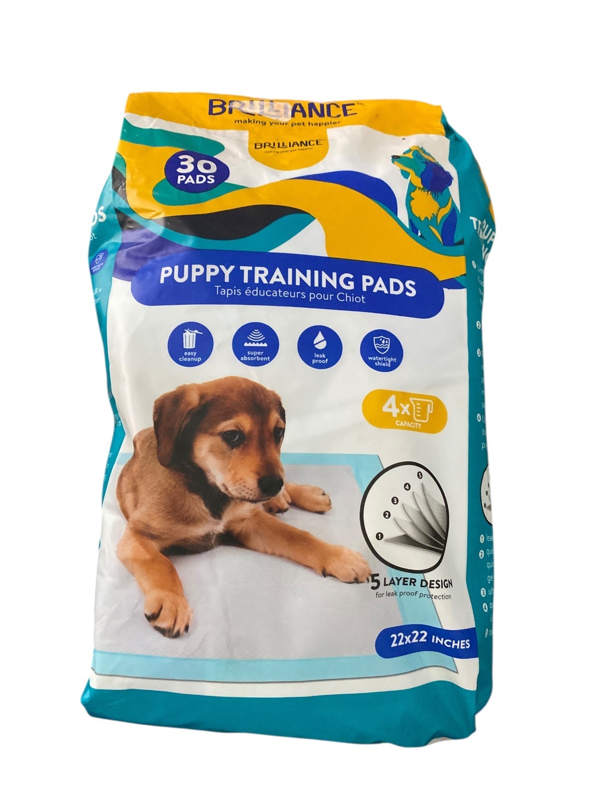 Brilliance Puppy Training Pads 22×22 Leakproof 5-Layer Open Package 25 Ct