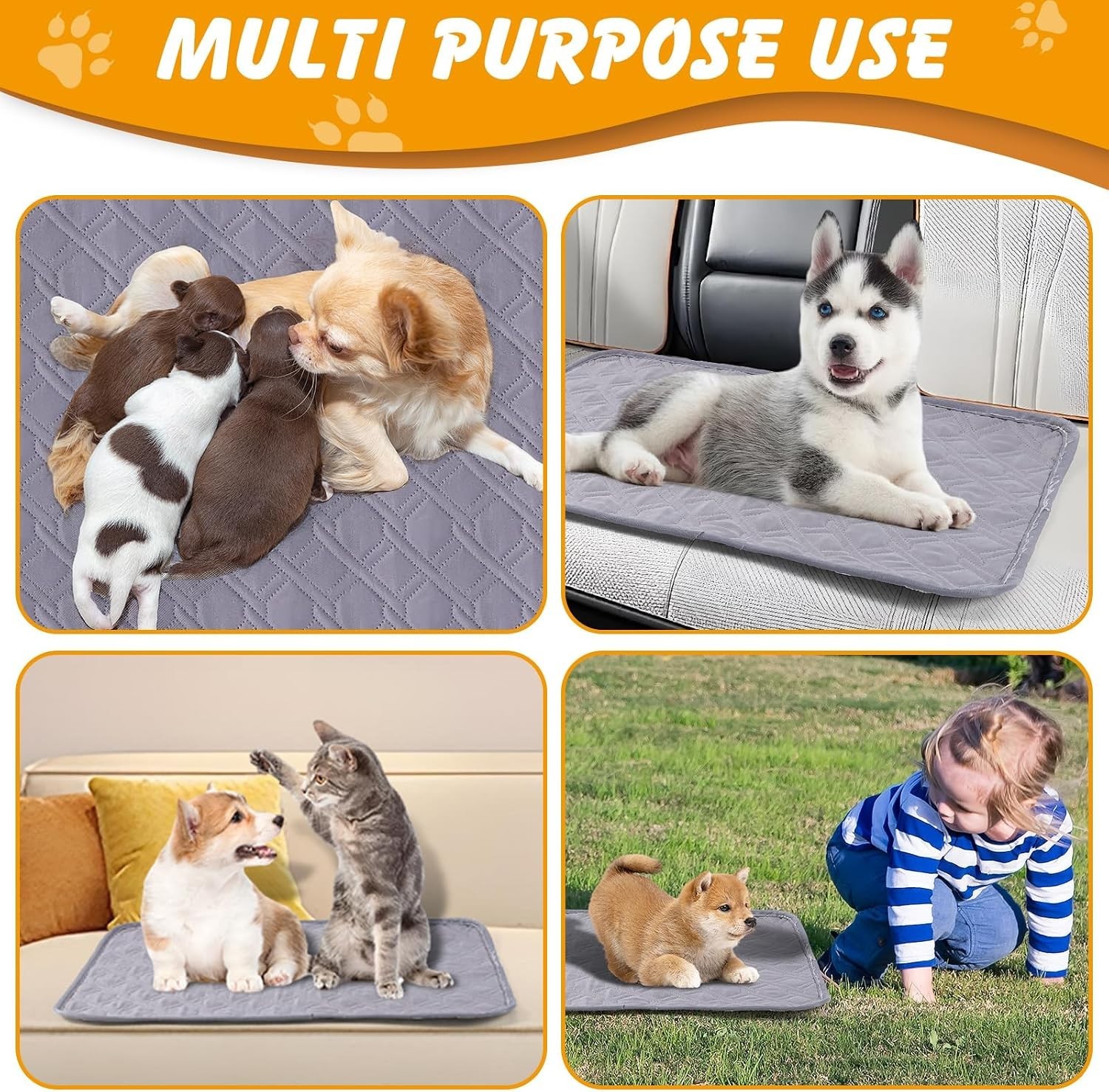 Soft & Breathable Washable Puppy Pads 2 Pack, 24×18 Non-Slip Design for Safety
