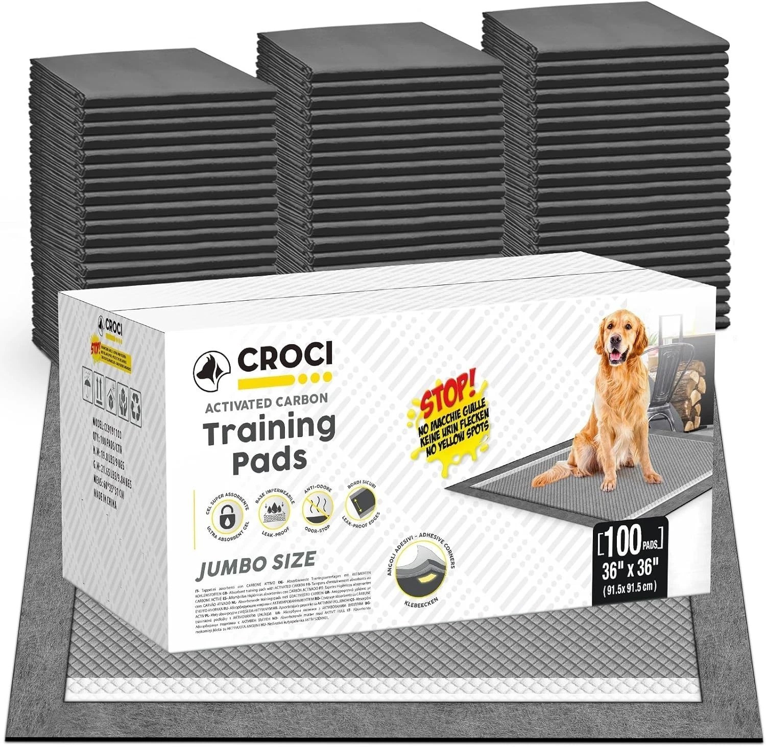 100 Count Puppy Pads 36×36” – Activated Carbon Odor Control & Leak-Proof