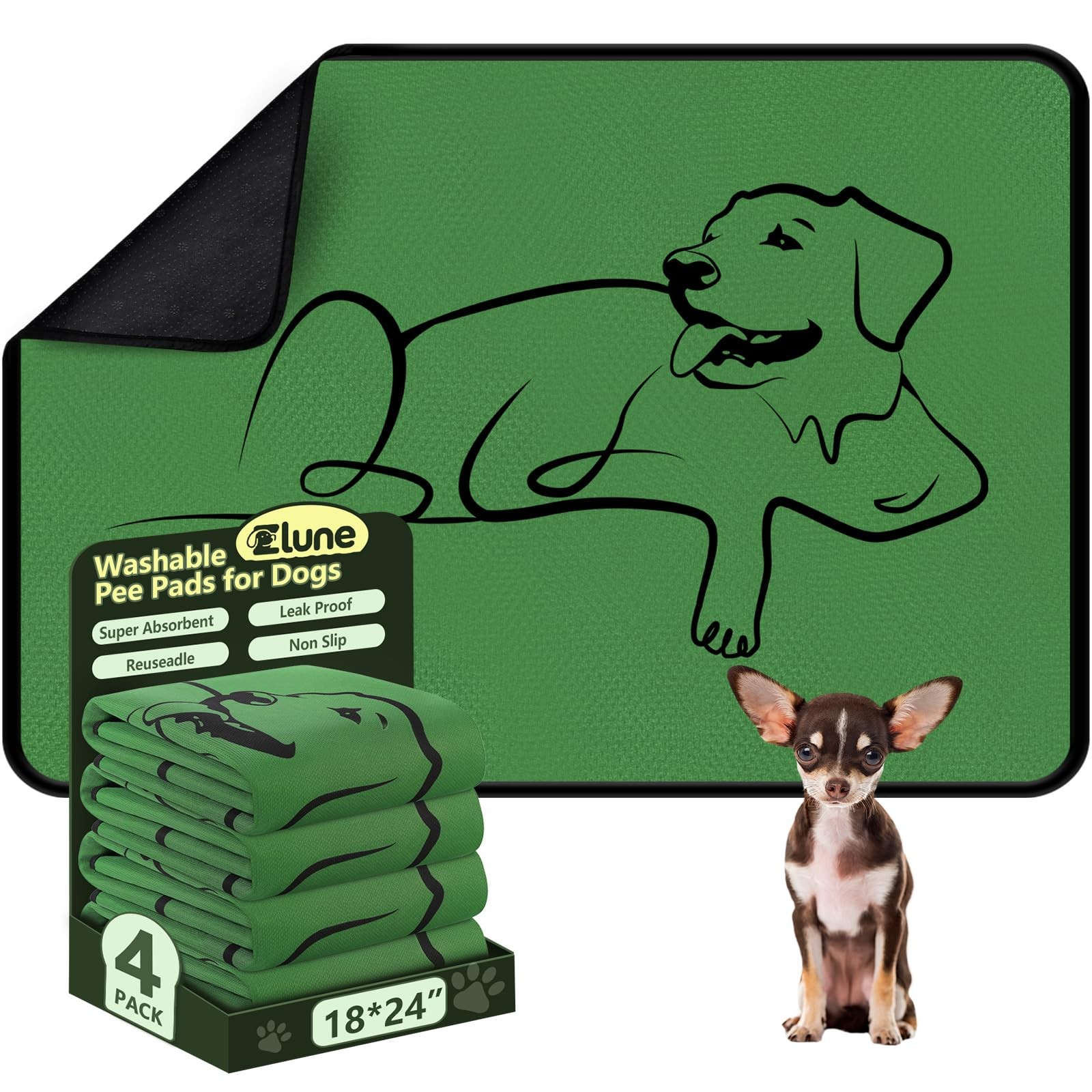 Zlune 4 Pack Washable Pee Pads for Dogs 18″x24″, Reusable Training Puppypads …