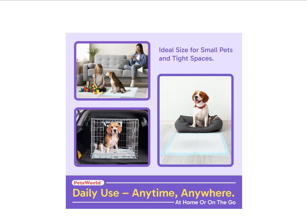 PetsWorld 300 Count Puppy Pads for Small Pets, 23 in x 36 in, Leak-Proof, Value