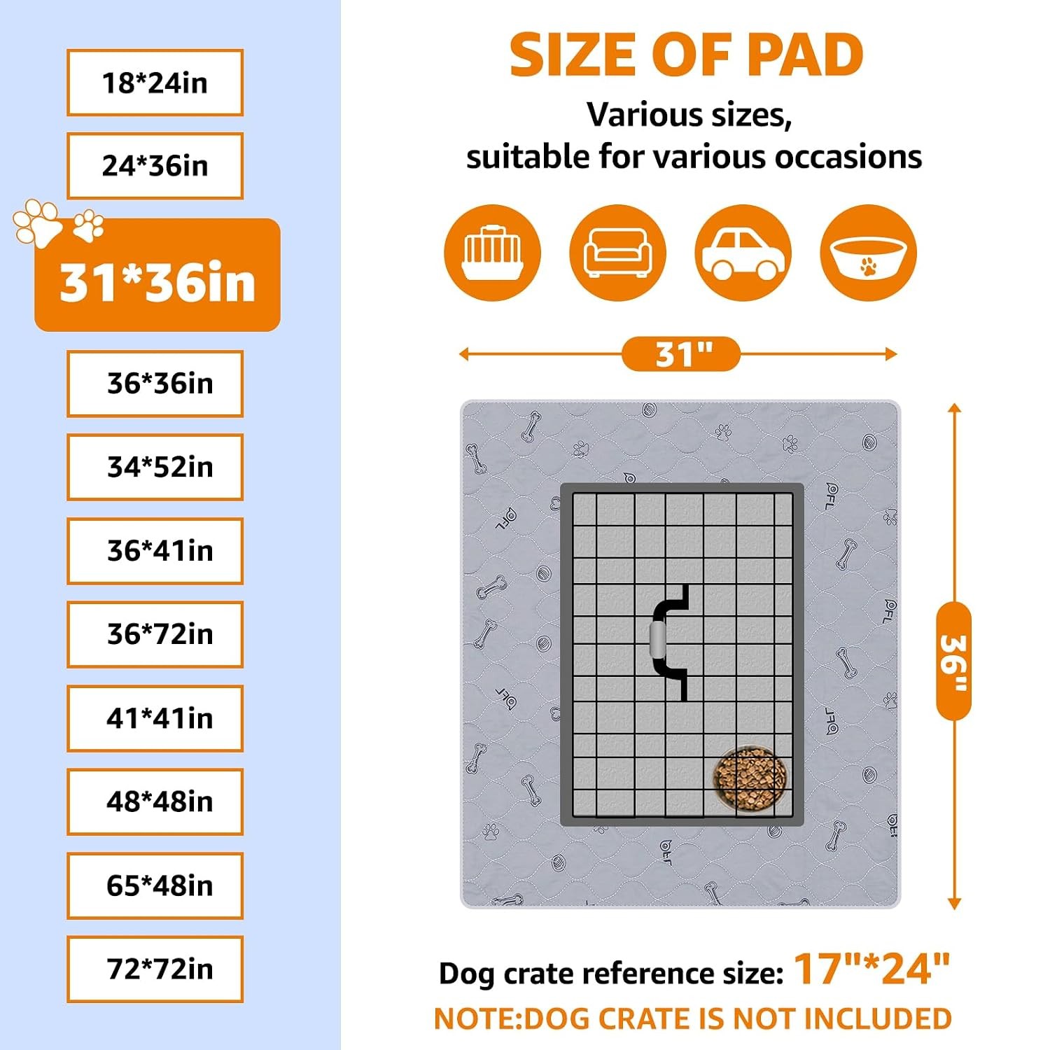 Washable Dog Pads 31X36″ Absorbent Bone Print Puppy Training Pads 2Pack