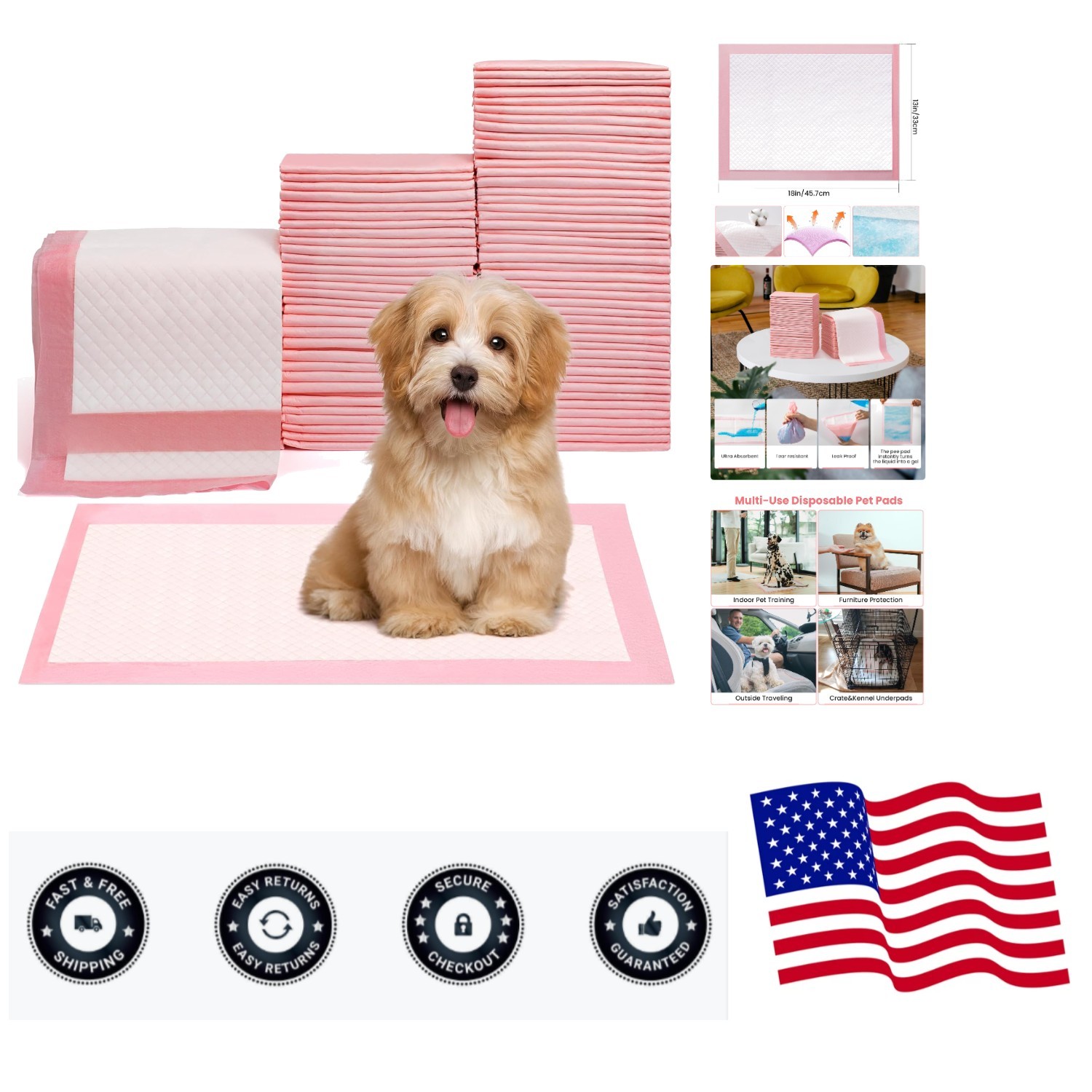 Pet Toilet Training Pads 100Count Disposable Puppy Pee Pads 18″ x 13″ for Dog…