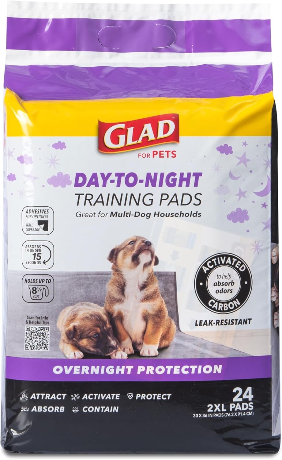 Glad Puppy Pads 24 Count 30×36 Inch Odor Control Disposable