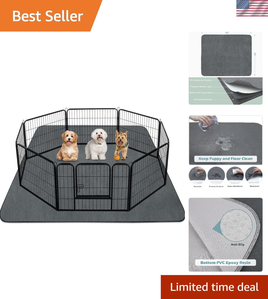 72″x72″ Extra Large Washable Dog Pee Pads – Heavy Absorbency & Non-Slip