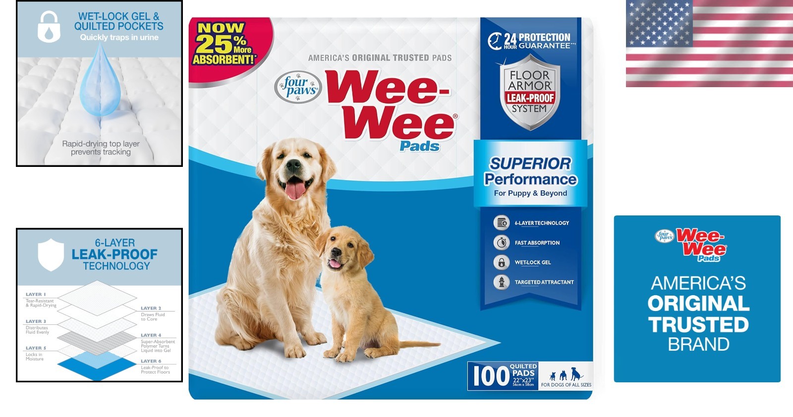 Wee-Wee Quilted Leak-Proof Dog Pee Pads, 22″ x 23″, 100 Ct