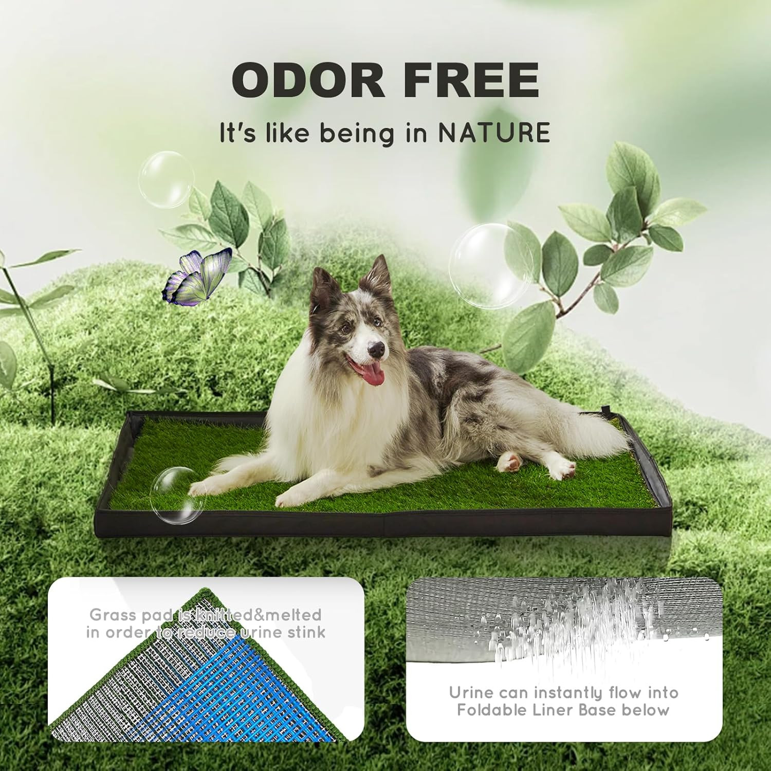 Dog Grass Pad with Foldable Dog Litter Box,Large Liner Base for Balcony，Ultra-Ab