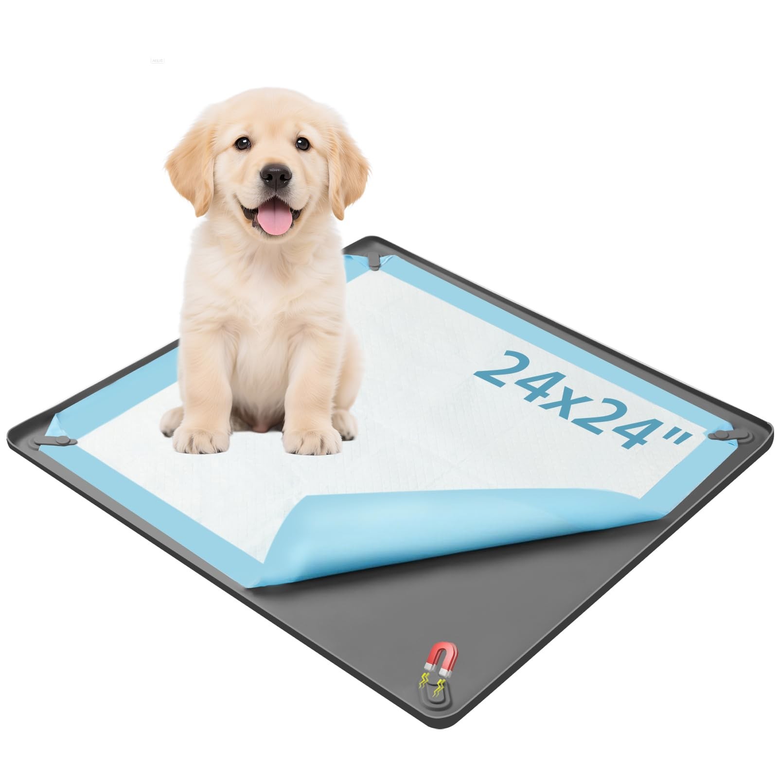 Pee Pad Holder for Dogs, 24″ x 24″ Non-Slip Silicone Puppy Pee Tray Mat with …
