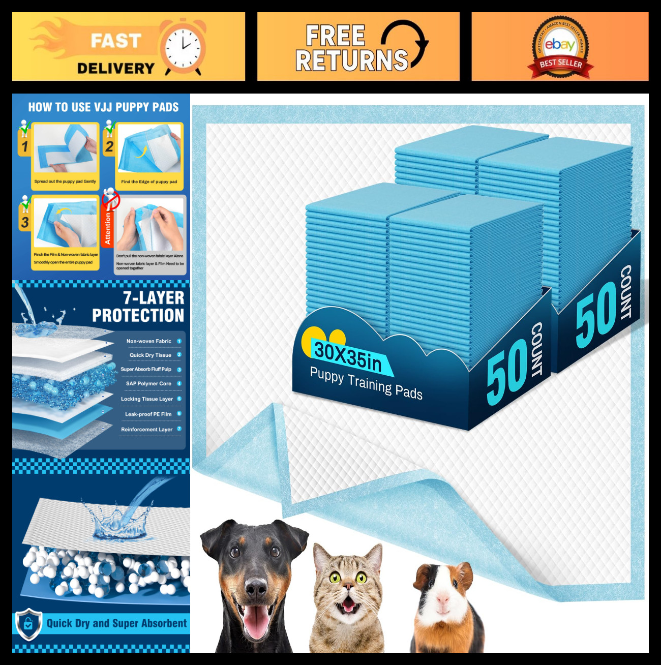 Extra Large Dog Training Pads 100 Pack 30″x35″ – Disposable Pee Pads for Pets, I