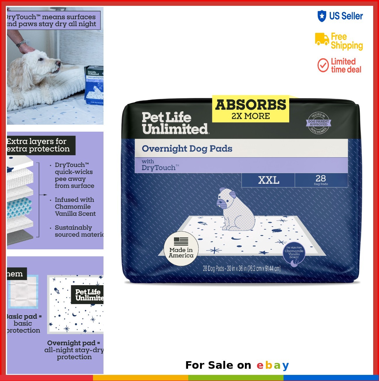 Overnight Dog Pads XXL 30×36 Inch 28 Count Absorbent Odor Control Leak Proof
