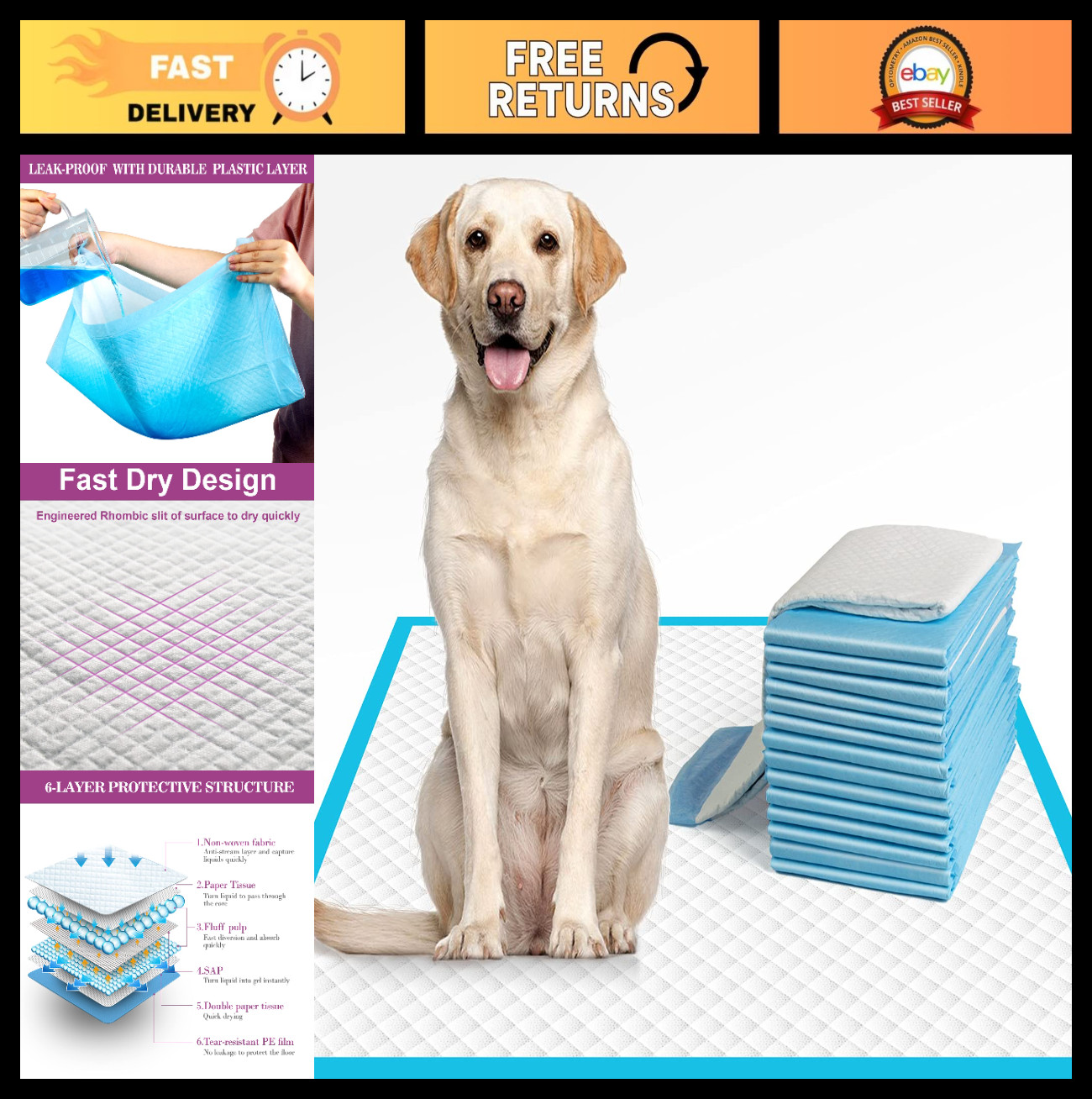 Extra Large Dog Pee Pads 28″x34″ – Super Absorbent & Leak-Proof Training Pads (4