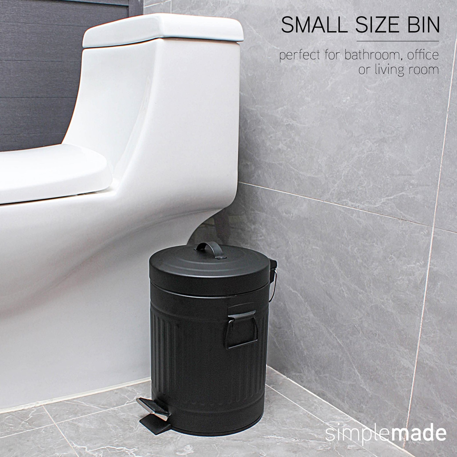 SIMPLEMADE Round Step Trash Can, Stainless Steel with Lid, Small Metal Wasteb…