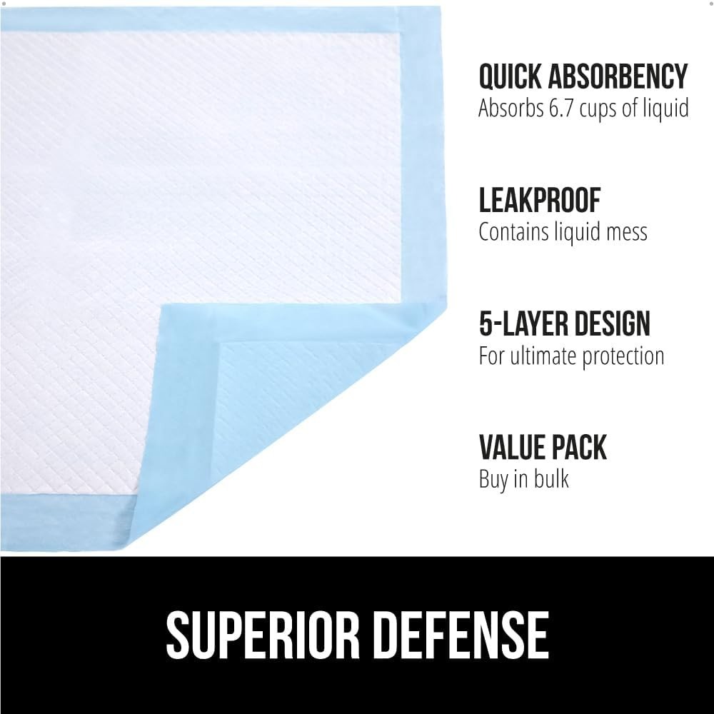 Gorilla Guard 100 Pack Disposable Puppy Pads – 5-Layer Protects Floors, 22″x22″