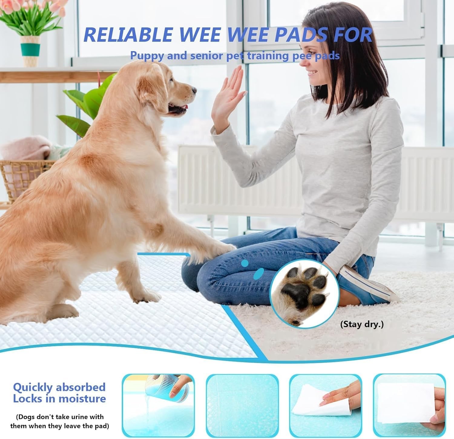 XXXL Puppy Pee Pads for Dogs 31″x47″ 40 Count, 40 Blue