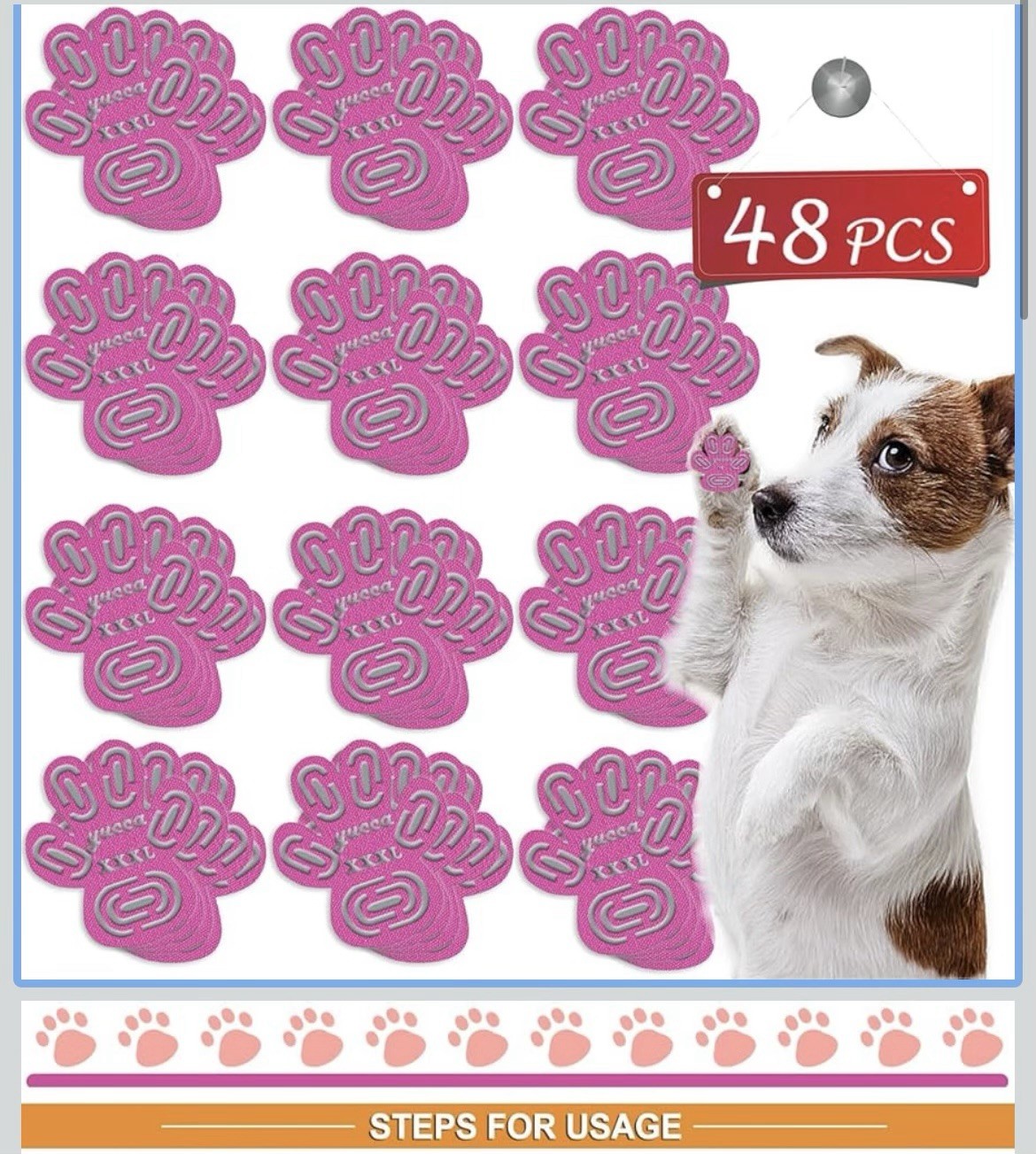 48pcs Dog Paw Protectors Non-Slip Pink Silicone Pads XXXL Indoor Outdoor