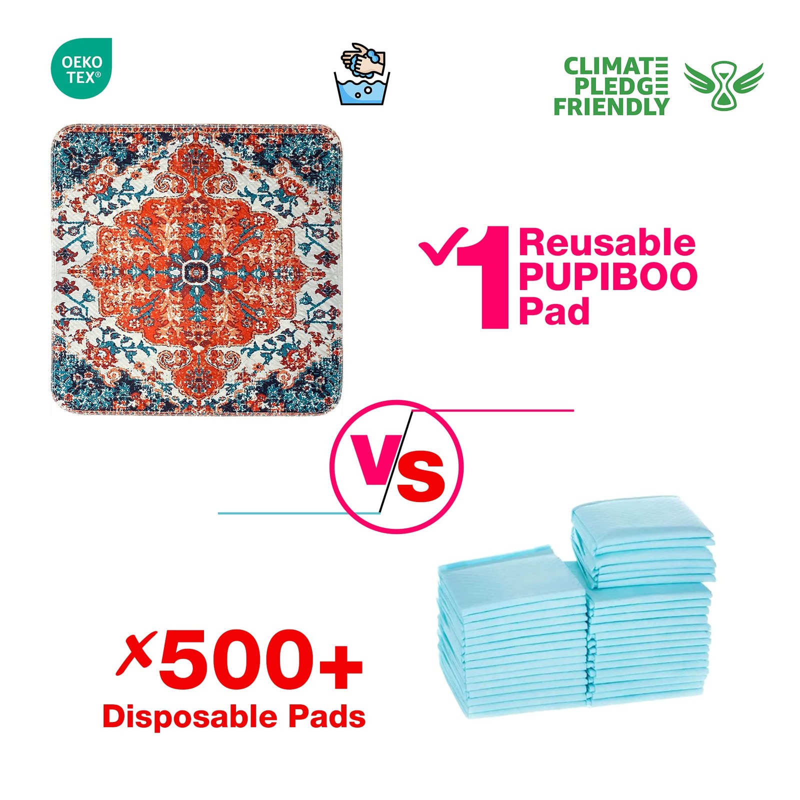 PUPIBOO Washable Pee Pads for 36 x 36 Inch (Pack of 2), Colorful Medallion
